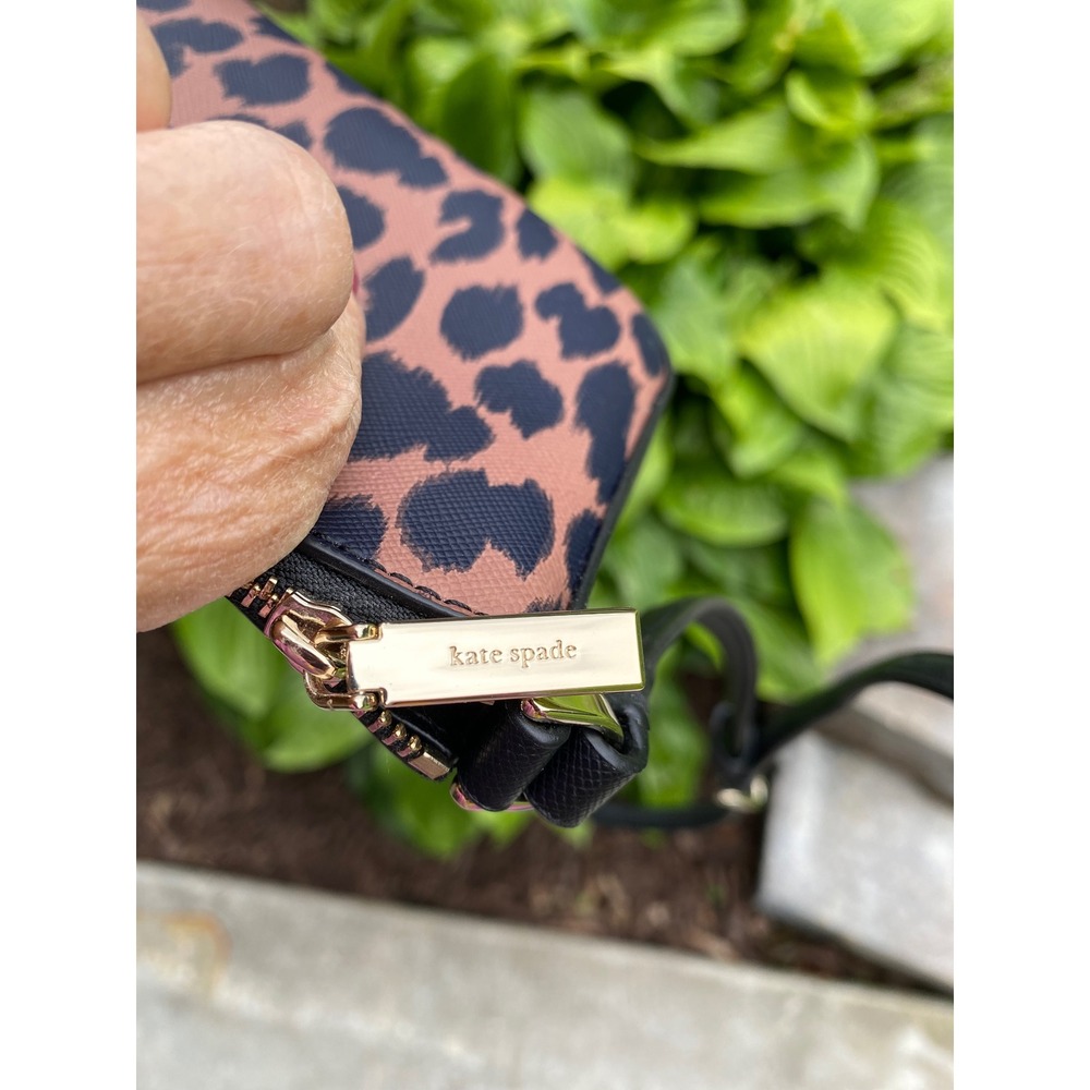 Kate Spade Schuyler Small Crossbody Leopard Print Bag Brown Black Saffiano - Picture 10 of 13